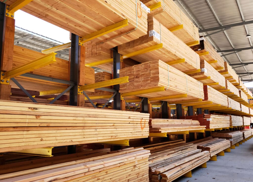 Building material distributor with lumber