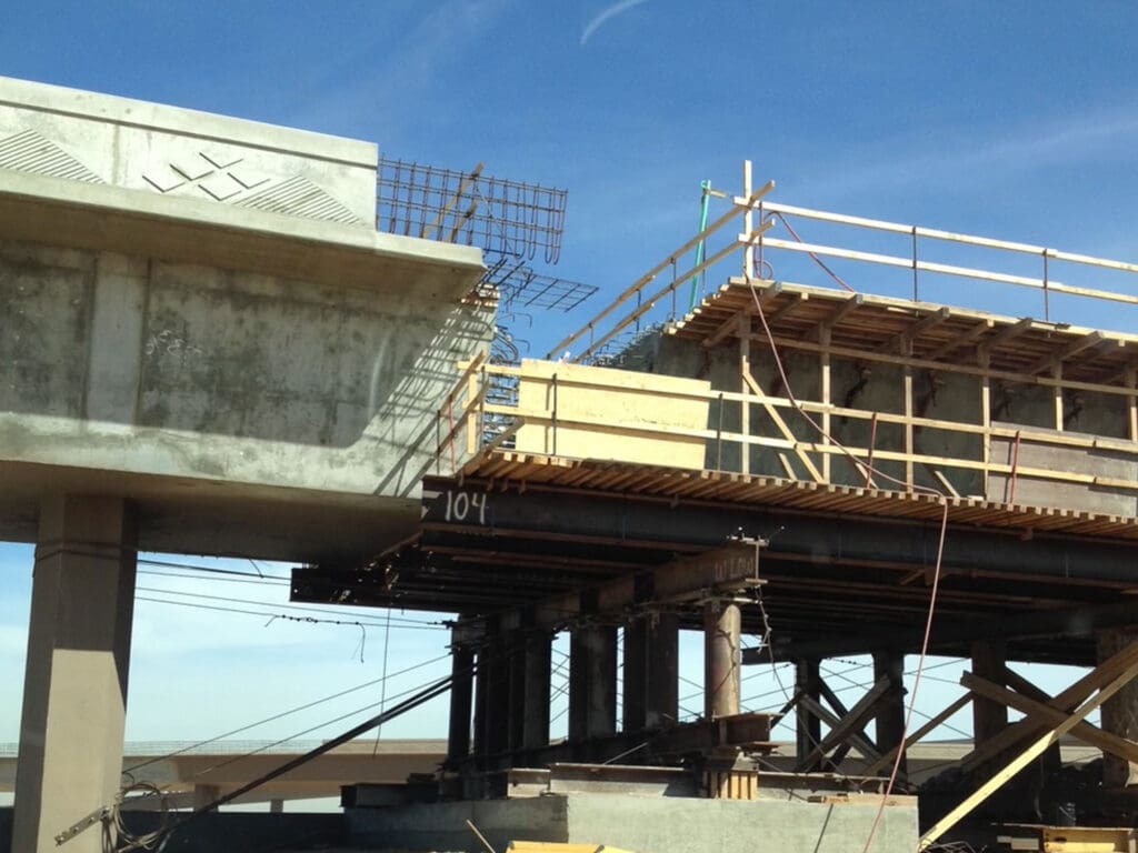 Concrete forms on bridge